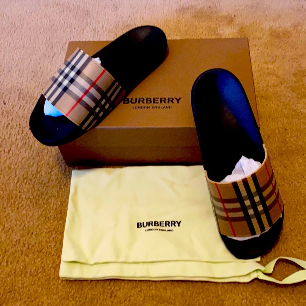 Authentic Burberry Furley CheckPool Slides